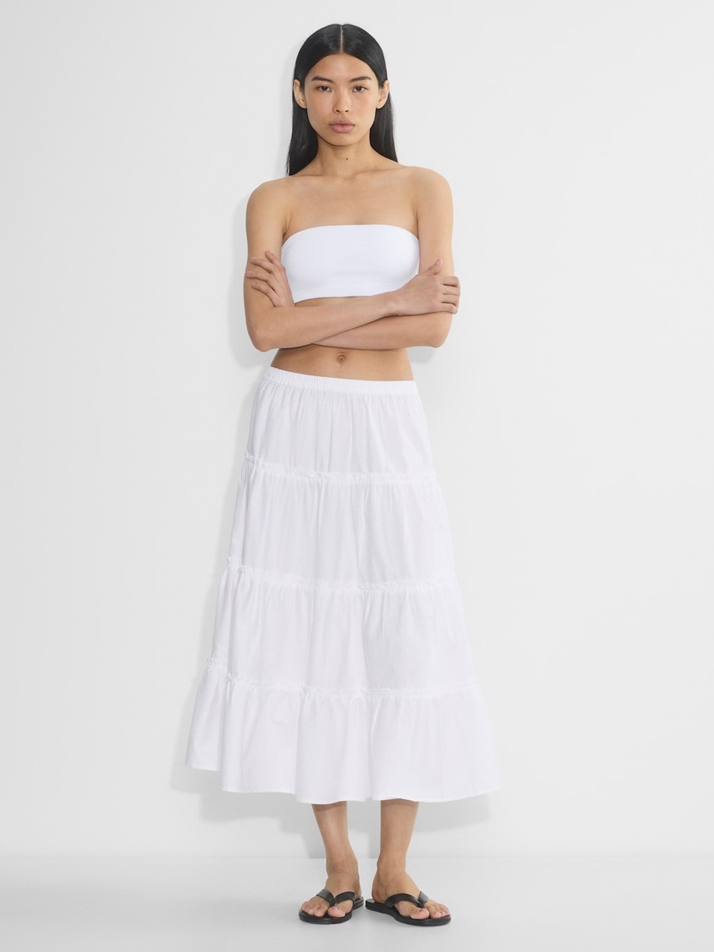 Aritzia Sunday Best Mars High Waisted Tiered Cotton Twill Maxi Skirt